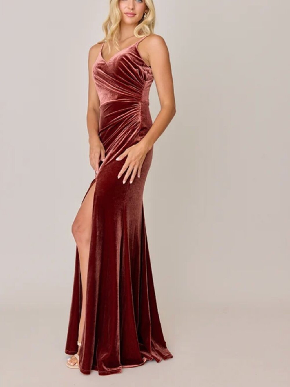 Revelry Rory Velvet Dress in Terracotta